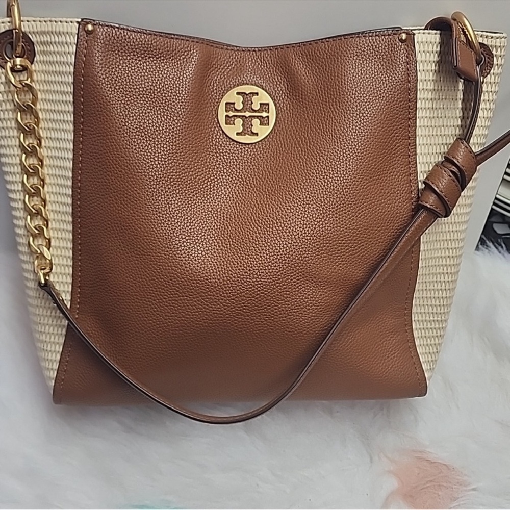 Tory Burch ‘Everly’ leather & straw Hobo